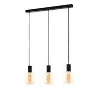 Eglo Suspension luminaire Pozueta à 3 lampes, supports ampoules suspendus, style vintage et industriel, pour salon et table à manger, acier noir, douille E27, 84 cm