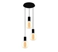 Eglo Suspension luminaire Pozueta à 3 lampes, supports ampoules suspendus, style vintage et industriel, acier noir, pour salon et table à manger, douille E27, Ø 34 cm