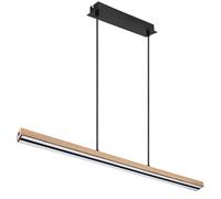 Suspension rabattable, lampe suspendue en bois pour table à manger avec fonction mémoire, 3 niveaux de rétroéclairage, métal noir mat, 1x LED 30 watts, 1150 lumens, blanc chaud, HxLxP 120x101,5x8,5cm
