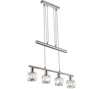 Suspension réglable en hauteur Cristaux Lampe de salle à manger Cristaux de verre, chrome nickel mat, 4x E14 douille, LxlxH 60x9,2x160 cm