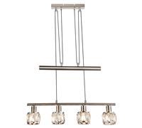 Suspension réglable en hauteur, lampe de table à manger, suspension à tirette, suspension, 4 flammes, cristaux de verre chromés, 4x E14, LxH 60 x 160 cm