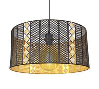 Suspension rétro style grille dorée et noire, hauteur 120 cm