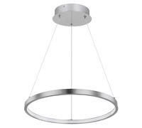 Suspension Ring argent Suspension ronde LED lampes Salon Suspension moderne, en métal nickel mat opale, 1x LED 19W 900Lm blanc chaud, DxH 38,5x120 cm