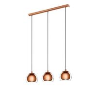 Eglo Suspension Rocamar 3 lampes E27 métal aspect cuivre verre transparent 94591