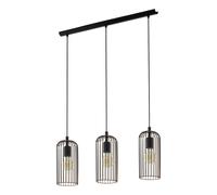 Suspension ROCCAMENA E27 3X60W en acier noir et cuivre 730x130x1100mm