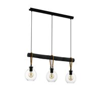 Suspension RODING E27 3X40W en acier et bois noir et marron 880x180x1100mm