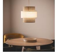 LEDKIA LIGHTING - Suspension Amaia en Rotin et Tissu | Pour Ampoules E27 | Éclairage Intérieur IP20 | Design Rustique et Bohème, Blanc Cassé