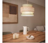LEDKIA LIGHTING - Suspension Rotin et Tissu | Éclairage Ambiance Conviviale | Design Naturel et Élégant | Installation Facile | Polyvalent pour Intérieur, Vert Kaki, 1750 mm x 400 mm