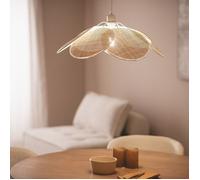 LEDKIA LIGHTING - Suspension Rotin | Compatible Ampoules E27 | IP20 Usage Intérieur | Design Pétales Marguerite | Finitions Soignées | 1500 mm x 600 mm, Blanc Tressé, Rotin