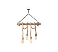 Suspension rustique filaire 4 lampes cordes et bois LOANE