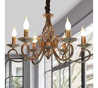 Suspension Rustique Lustre Bougie Français Lampe À Suspension Antique E14 Vintage Fer Forgé Réglable En Hauteur Style Campagnard Salon Chambre Salle À Manger Plafonnier