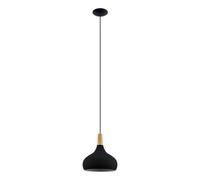 Suspension SABINAR E27 1X40W en acier et bois noir et marron D280mm