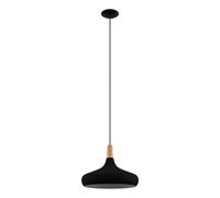 Eglo Suspension luminaire Sabinar, lustre scandinave pour salon et salle à manger, lampe de plafond suspendue en métal noir et bois nature, FSC100HB, douille E27, Ø 40 cm