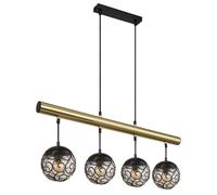 Suspension salle à manger lampe suspension réglable en hauteur, lampe de salon métal noir plastique fumée or, 4 ampoules E27, L 90 cm