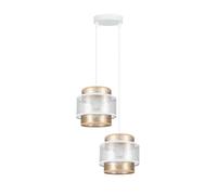 Suspension Salle À Manger Métal Tissu B:33 Cm Blanc Or Lampe À Pendre 2-Flamme