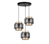 Suspension Salle À Manger Métal Tissu B:38 Cm Noir Or Lampe À Pendre 3-Flammes