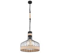 Suspension salon corde de chanvre plafonnier grille métallique aspect cage, chaîne noire, 1x E27, DxH 35x135 cm