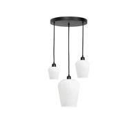 Suspension Salon Noir Mat Blanc 3 Flammes E27 Ø 47,5 Cm Verre Vintage