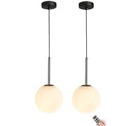 Suspension sans Fil à Piles avec Ampoule Rechargeable USB et télécommande, Non câblée. Suspension du Milieu du siècle avec Abat-Jour en Verre Blanc, pour îlot de Cuisine, Table à Manger, Chambre à c