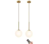 Suspension sans Fil à Piles avec Ampoule Rechargeable USB et télécommande, Non câblée. Suspension du Milieu du siècle avec Abat-Jour en Verre Blanc, pour îlot de Cuisine, Table à Manger, Chambre à c