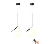 Suspension sans Fil à Piles avec Ampoule Rechargeable USB et télécommande, Non câblée. Suspension du Milieu du siècle avec Abat-Jour en Verre Blanc, pour îlot de Cuisine, Table à Manger, Chambre à c