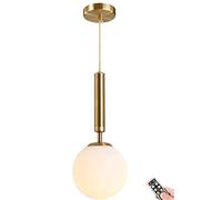 Suspension sans fil à piles avec télécommande et ampoule à intensité variable, lampe de plafond non câblée alimentée par piles, abat-jour globe en verre dépoli blanc réglable pour îlot de cuisine