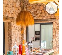 Lumisky Suspension MASAI NOMAD en herbe de rayung style bohème avec ampoule LED blanc/RGB nomade