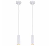 Suspension scandinave Lampes à suspendre Salon Moderne Suspension à simple flamme, métal blanc MDF aspect bois, 1x douille GU10, LxlxH 10x10x120 cm, lot de 2