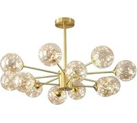 Suspension Semi-Encastrée Avec Abat-Jour Boule de Cristal Led, Style Cuivre, Pour Salon Ou Chambre, Hauteur Réglable, Ampoule Unique, A-12./Un/12 Lumières