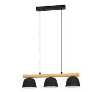 Suspension SHERBURN E27 3X40W en acier et bois noir et marron 770x200x1100mm