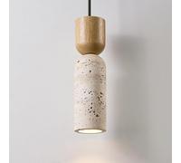 Suspension simple style rétro nordique en bois massif, style milieu du siècle, style cylindrique créatif en travertin jaune, idéal for une salle à manger, une table chevet, un couloir.