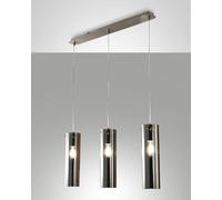 Suspension Sintesi en métal et verre soufflé fumé, 3 douilles E27, design moderne et élégant pour éclairage intérieur IP20