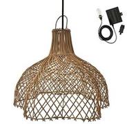 Suspension solaire bohème en rotin naturel style vannerie tressée LED blanc chaud ARIA SOLAR