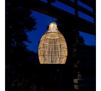 Suspension solaire bohème naturel style vannerie tressée LED blanc chaud HOLIDAY H42cm