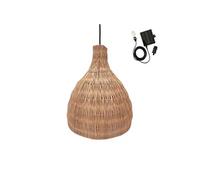 Suspension solaire BELLA SOLAR en rotin naturel avec câble hybride secteur et solaire 5m de longueur