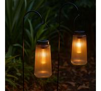 Lampe solaire LED Lanterne extérieure Décoration de jardin Lampe de balcon, verre plastique métal, accu IP44, 3000K blanc chaud, H 25 cm, set de 2