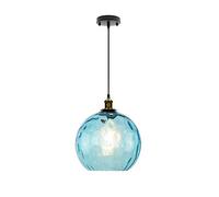 Suspension sphérique industrielle vintage, abat-jour boule de verre coloré de 20 cm dans l'ondulation de l'eau, lampe suspendue au plafond rétro Loft Bar E27 en finition bronze (bleu) (Couleur