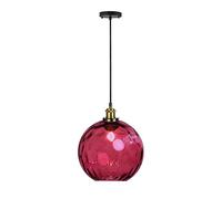 Suspension sphérique industrielle vintage, abat-jour boule de verre coloré de 20 cm en ondulation de l'eau, lampe suspendue au plafond rétro Loft Bar E27 en finition bronze (bleu) (couleur :