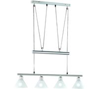 Suspension,Stamina 4xe14,Max.40,0 W Verre Opale,Blanc,Corps: Metal,Nickel Mat L:80,0cm,L:14,0cm,H:180,0cm Ip20,Hauteur Réglable