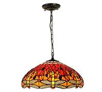 Suspension Style, 45 cm, vitrail, Libellule Rouge, plafonnier, éclairage pour Bar, Club, Salon, café