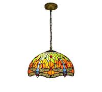 Suspension Style Tiffany 16 Pouces en Forme de Libellule Verte, Grand Abat-Jour en Verre teinté Fait Main, plafonnier Antique pour Salon, Chambre, Balcon, Couloir, E27, 110 V-240 V