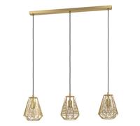 Eglo Suspension luminaire Stype, lustre chambre à 3 flammes, plafonnier salon ou salle à manger en métal laiton brossé, douille E27