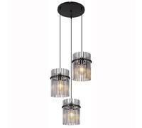 Suspension, suspension, lampe de salle à manger, lampe de salon, plafonnier, tiges de verre en métal, couleur fumée noire, 3 ampoules E27, H 140 cm