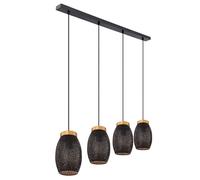 Suspension, suspension, lampe de table à manger, suspension orientale, 4 flammes, poinçonnage décoratif, métal, or noir, 4x E27, LxlxH 90x15x120 cm