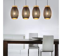 Suspension, suspension, lampe de table à manger, suspension orientale, 4 flammes, poinçonnage décoratif, métal, or noir, 4x E27, LxlxH 90x15x120 cm