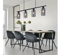 Suspension suspension métal suspension métal barres 3 barres noir mat, abat-jour verre fumé design, 4x E27, LxlxH 98 x 14 x 120 cm