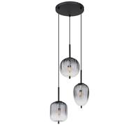 Suspension, suspension, plafonnier, luminaire de salon, lampe de salle à manger, métal noir, verre fumé, 3 ampoules E14, H 120 cm