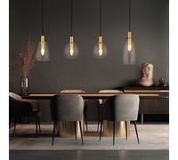 Suspension, table à manger, 4 flammes, lampe de salon, laiton, suspension rétro, abat-jour en verre, métal, 4x douille E14, LxlxH 107x16x120 cm