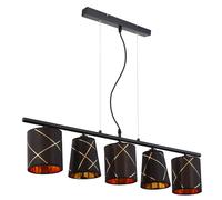 Suspension table à manger dimmable avec télécommande Suspension LED or noir 5 flammes lampe de salle à manger, avec changement de couleur RVB, lignes décoratives dorées, 5x 3,5W 5x 320 lm blanc chaud,