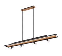 Suspension, table à manger, suspension, noir, lampe de salon, dimmable, suspension LED, 4 flammes, aspect bois, spots pivotants, 4x GU10, LxlxH 116x12x120cm